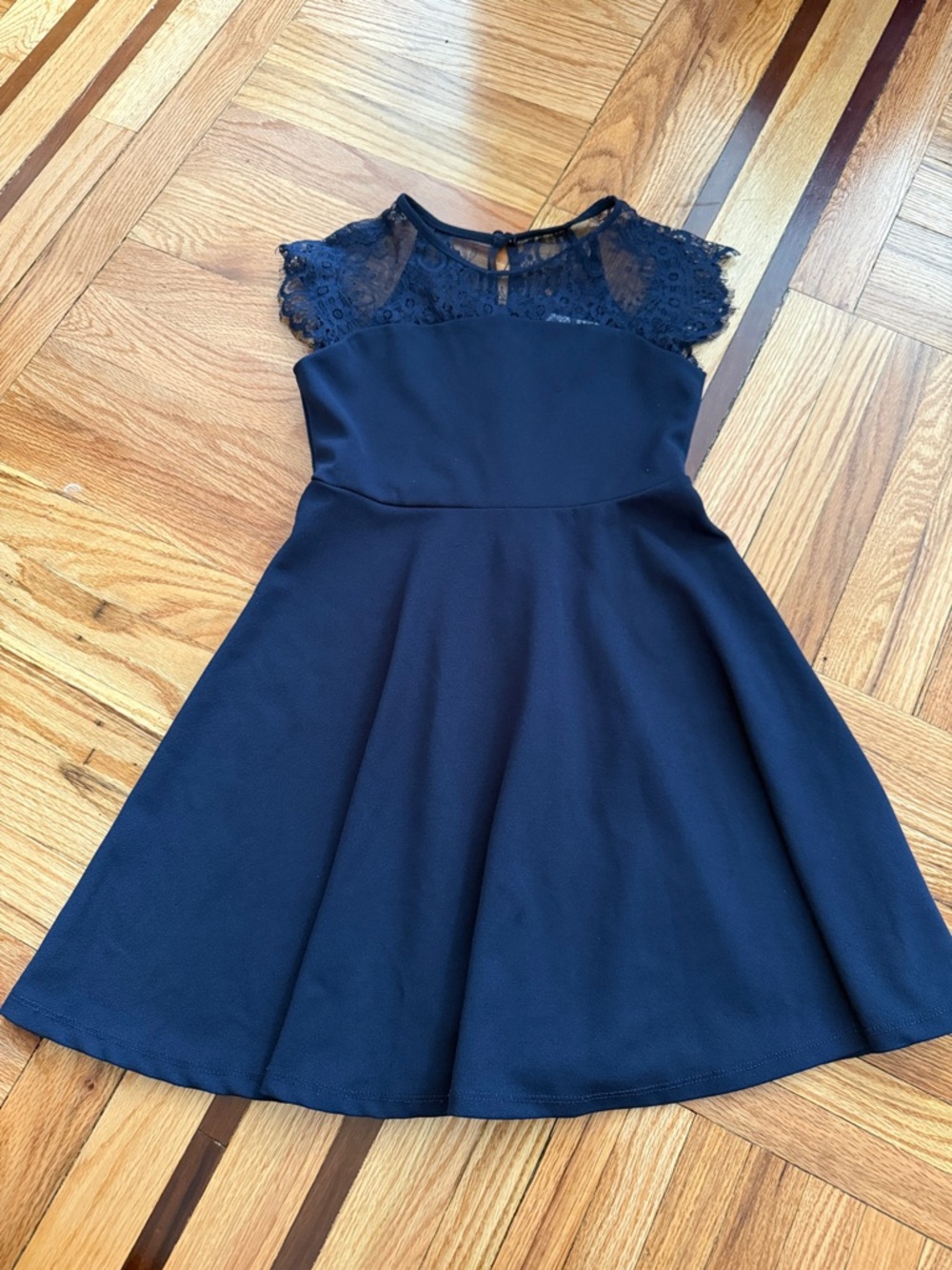 Blush by Us Angels Girls Lace Yoke Fit & Flare Dress - Navy